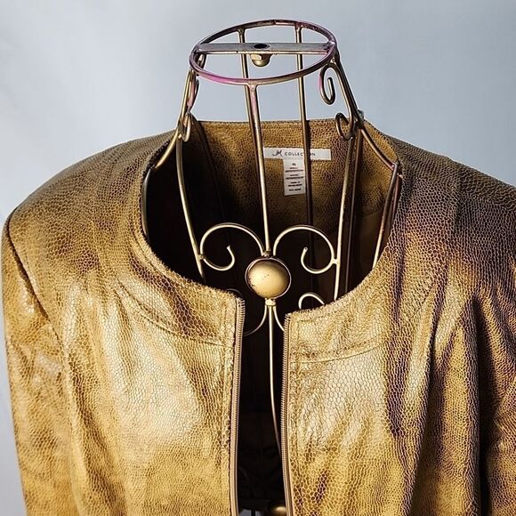 Faux Snakeskin Camel Color Jacket Lightly Weighted Size 16 Pockets - Picture 3 of 5